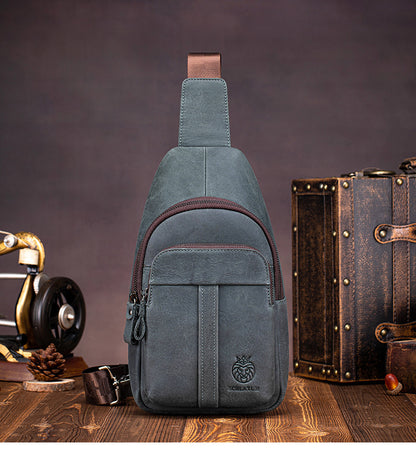 Genuine Leather sling bag-vintage crossbody chest bag for men