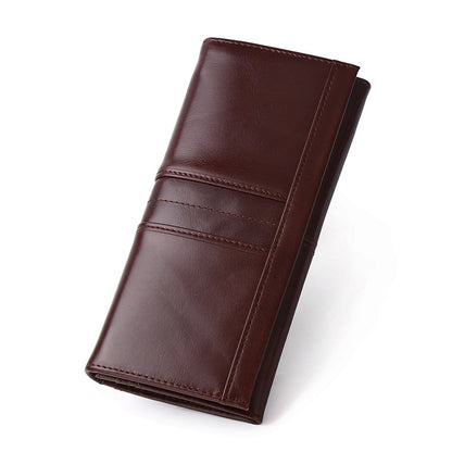 Luxury full-grain leather RFID wallet-vintage long bifold for men & women