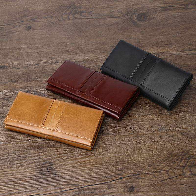 Luxury full-grain leather RFID wallet-vintage long bifold for men & women