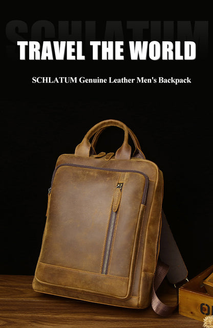 Luxury leather backpack-100% crazy horse leather, travel & Business essential