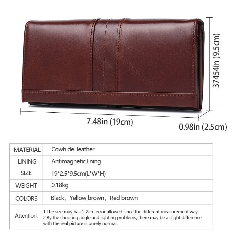 Luxury full-grain leather RFID wallet-vintage long bifold for men & women