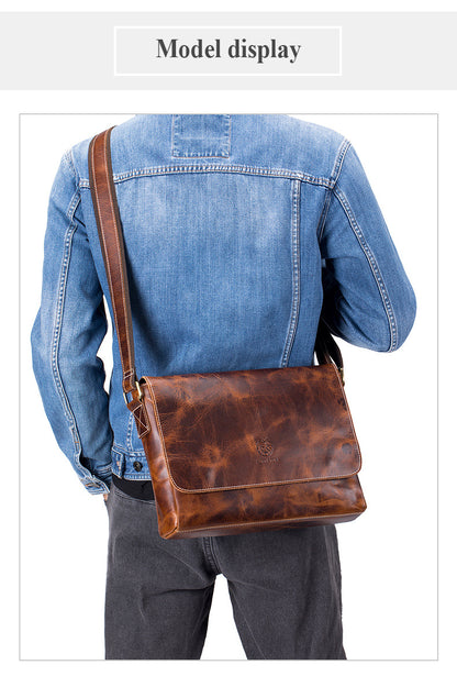 Vintage Full-Grain Leather Messenger Bag – Stylish & Durable