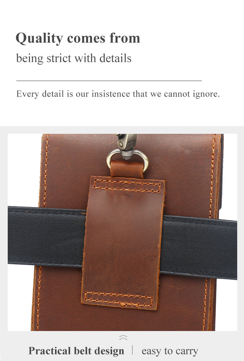 Premium Crazy Horse Leather Phone Waist Bag – Rugged & Versatile