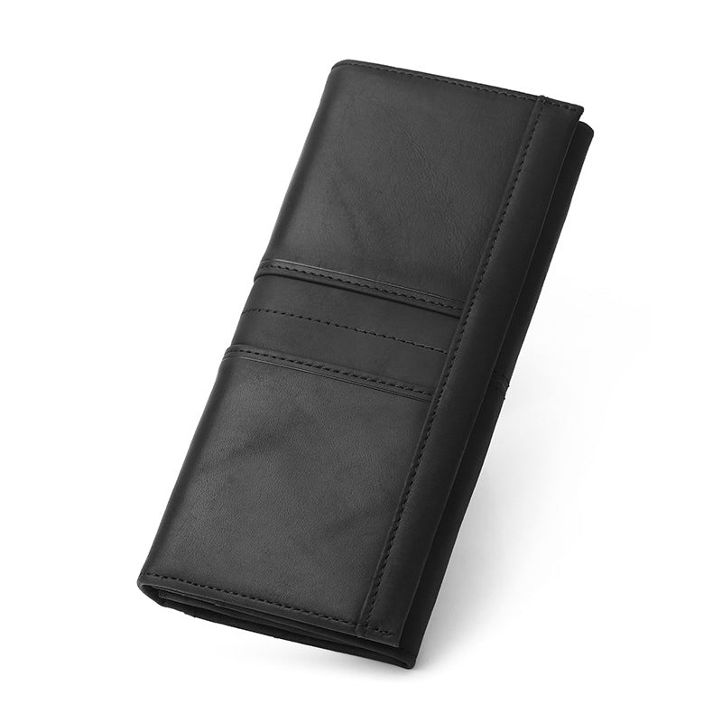 Luxury full-grain leather RFID wallet-vintage long bifold for men & women