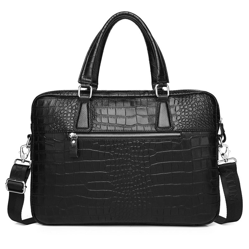 Luxury Crocodile-Embossed Leather Briefcase – Full-Grain, 16-Inch Executive Business Bag