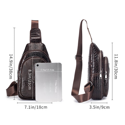 Shileton Crocodile Pattern Men's Genuine Leather Shoulder Chest Bag Top Layer Cowhide Messenger Bag Cross-Border Fashion Men's Front Shoulder Bag