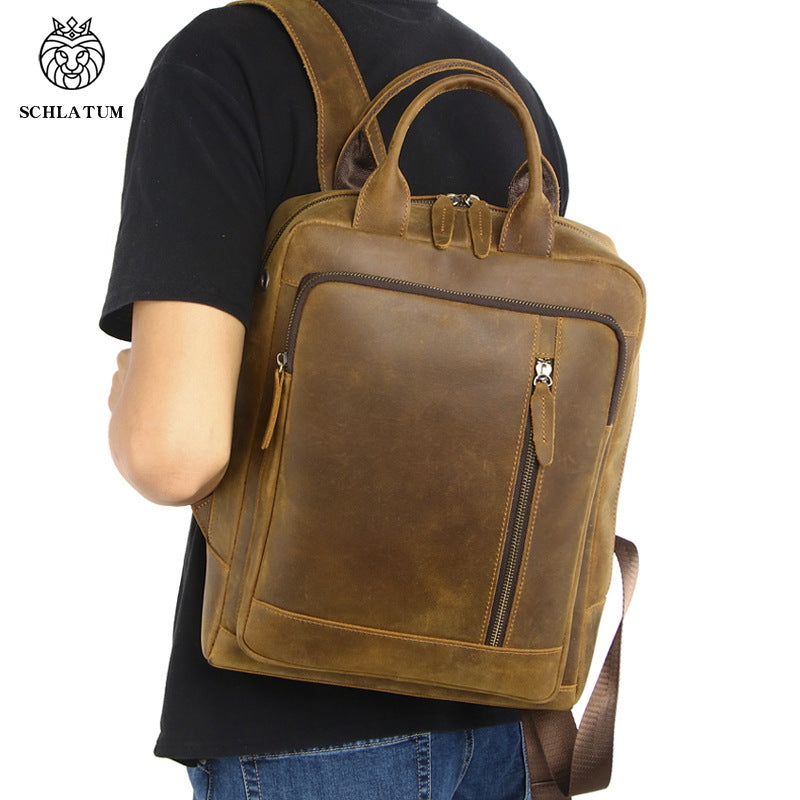 Luxury leather backpack-100% crazy horse leather, travel & Business essential