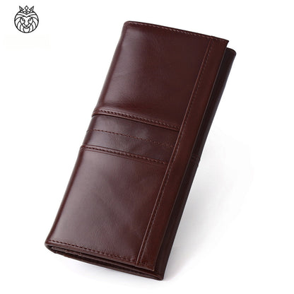 Luxury full-grain leather RFID wallet-vintage long bifold for men & women