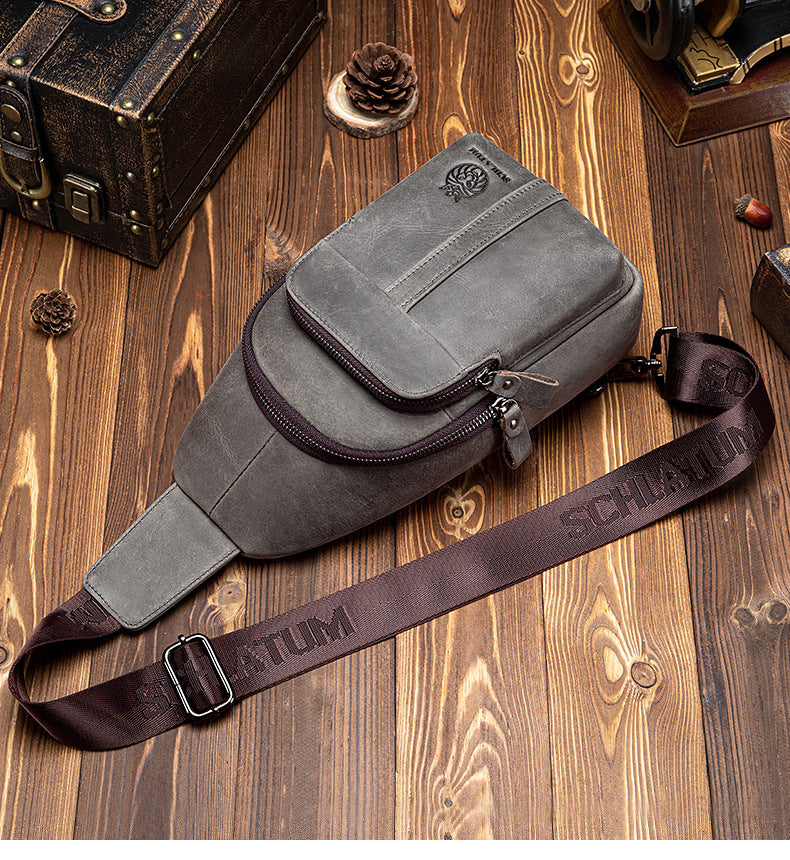 Genuine Leather sling bag-vintage crossbody chest bag for men