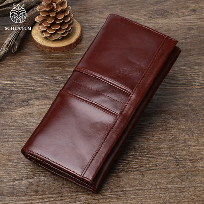 Luxury full-grain leather RFID wallet-vintage long bifold for men & women