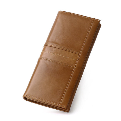 Luxury full-grain leather RFID wallet-vintage long bifold for men & women