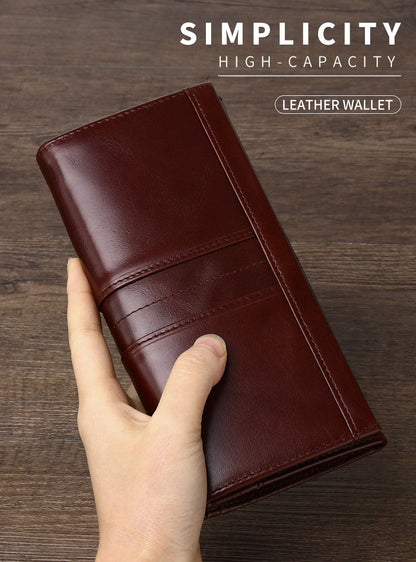 Luxury full-grain leather RFID wallet-vintage long bifold for men & women