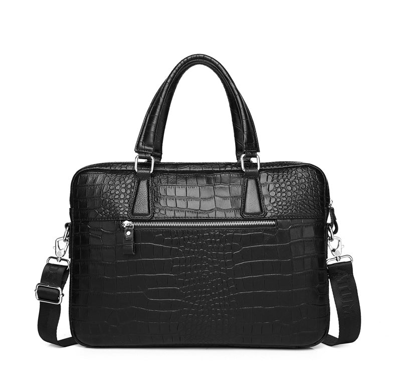 Luxury Crocodile-Embossed Leather Briefcase – Full-Grain, 16-Inch Executive Business Bag