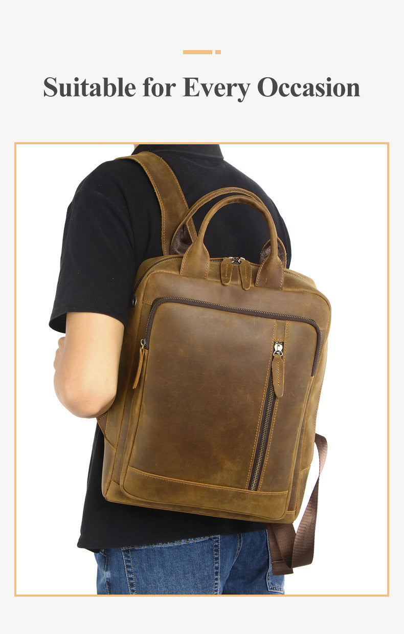 Luxury leather backpack-100% crazy horse leather, travel & Business essential