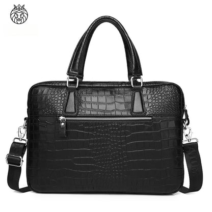 Luxury Crocodile-Embossed Leather Briefcase – Full-Grain, 16-Inch Executive Business Bag